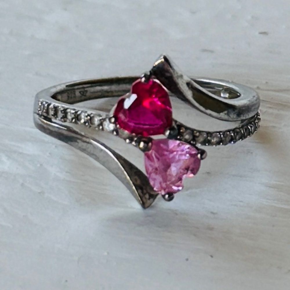 Kay Jewelers Pink Sapphire and 925 Silver Heart Ring Size 6.5